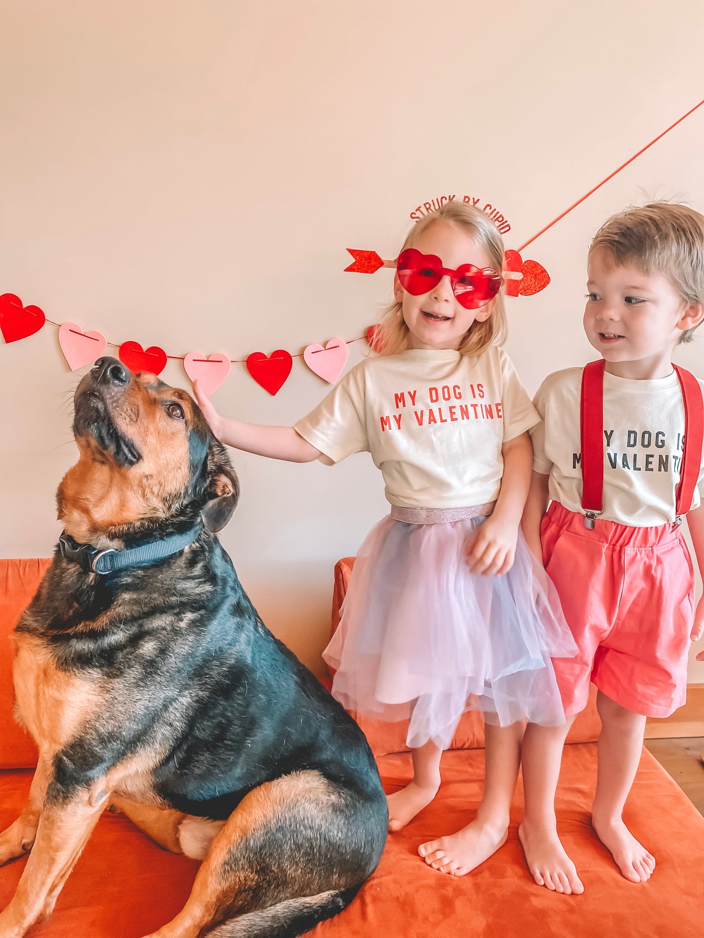 My Dog Is My Valentine (Red) - Kids Tee (Natural)