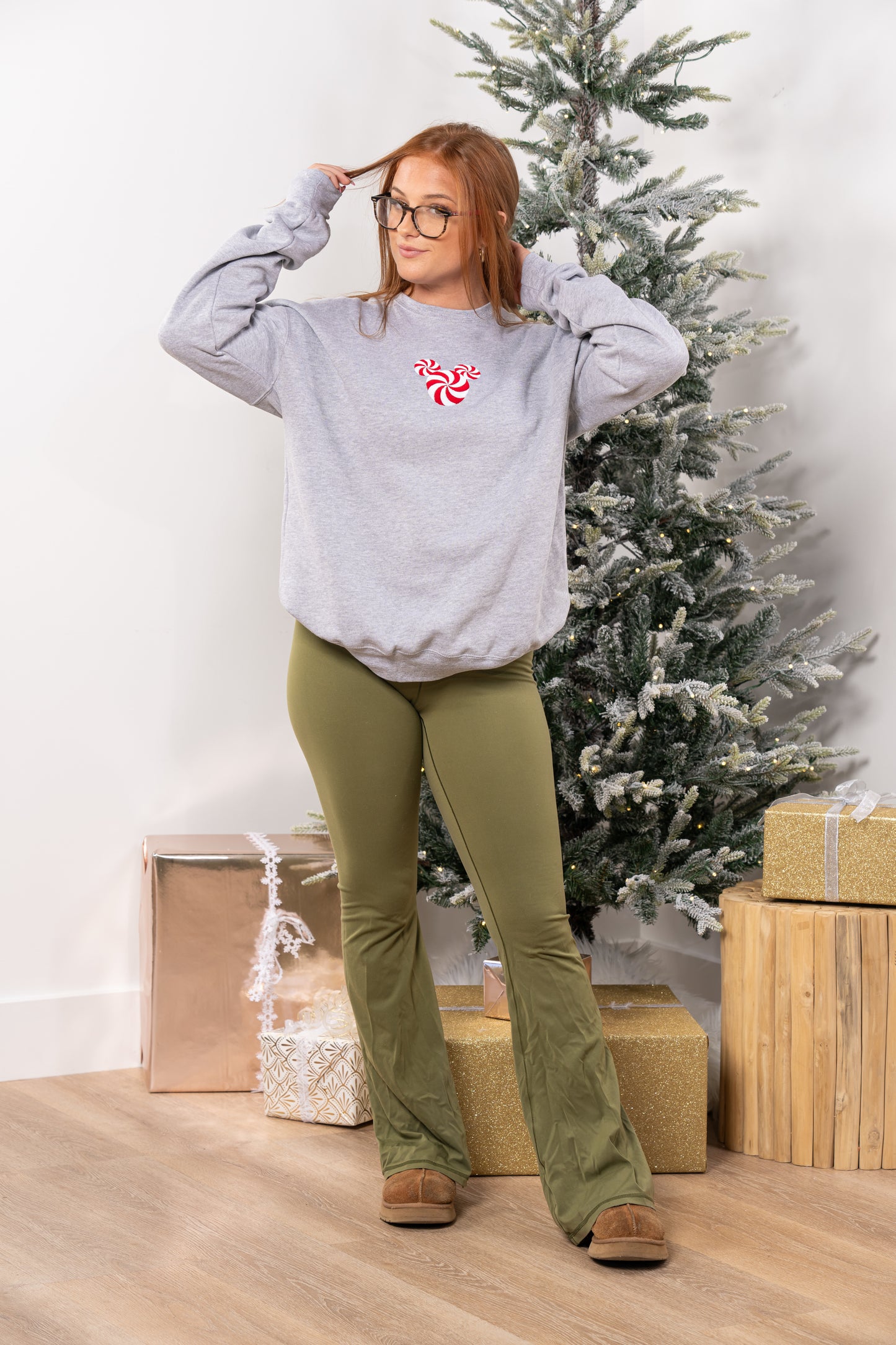 Peppermint Mouse - Embroidered Sweatshirt (Heather Gray)