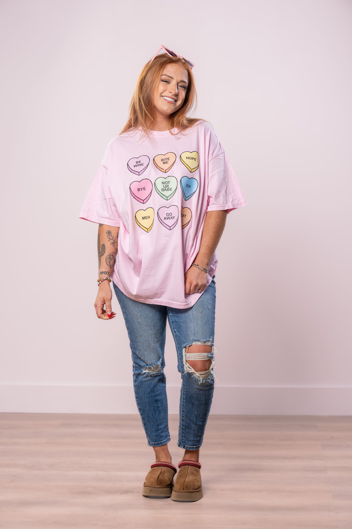 Anti Valentine Conversation Hearts - Tee (Pale Pink)