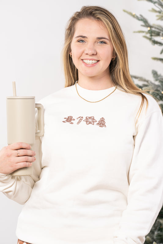 Traditional Christmas Cookies - Embroidered Sweatshirt (Creme)