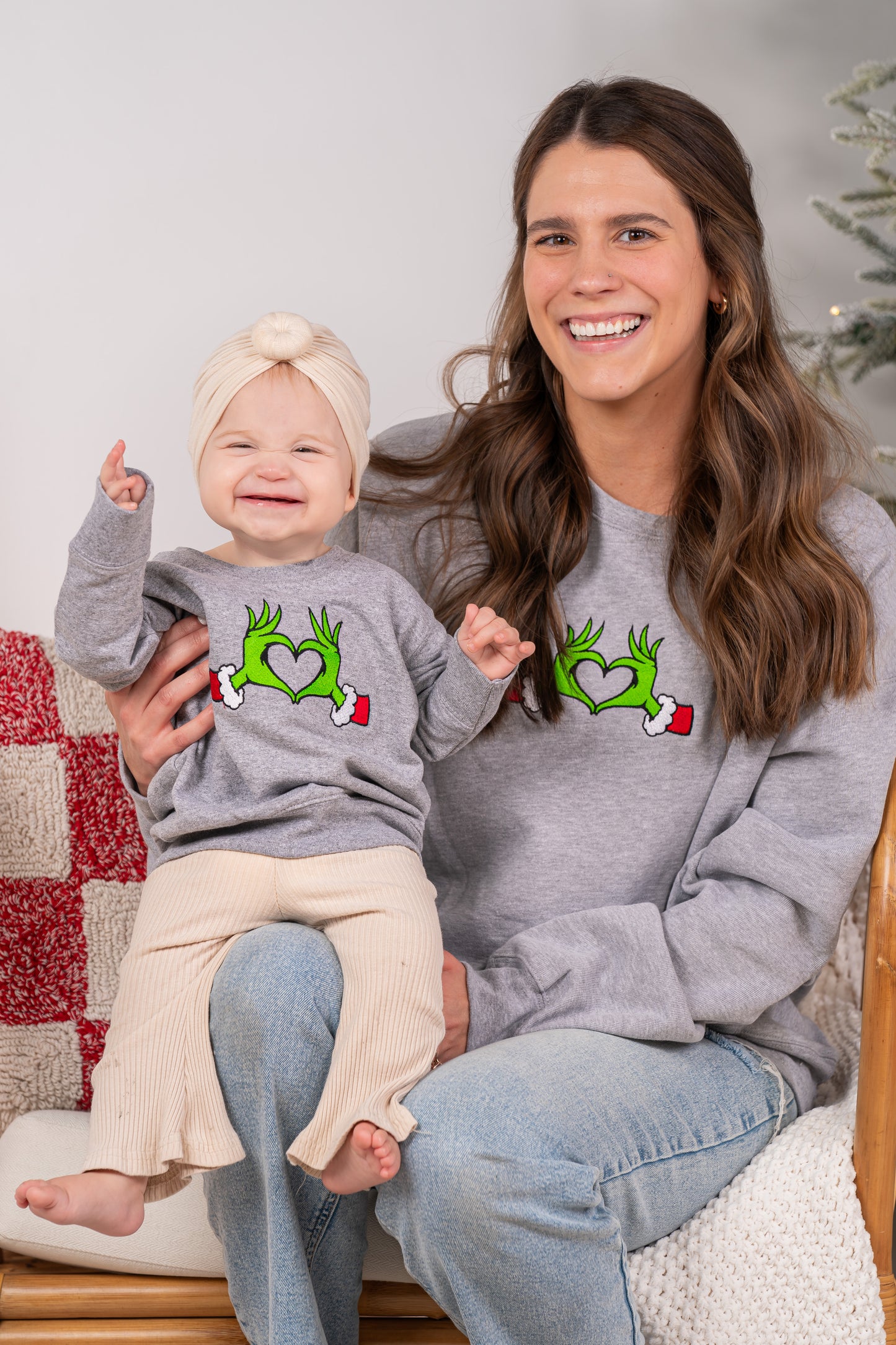 Christmas Heart Hands - Embroidered Sweatshirt (Heather Gray)