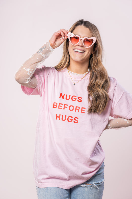 Nugs Before Hugs (Red) - Tee (Pale Pink)