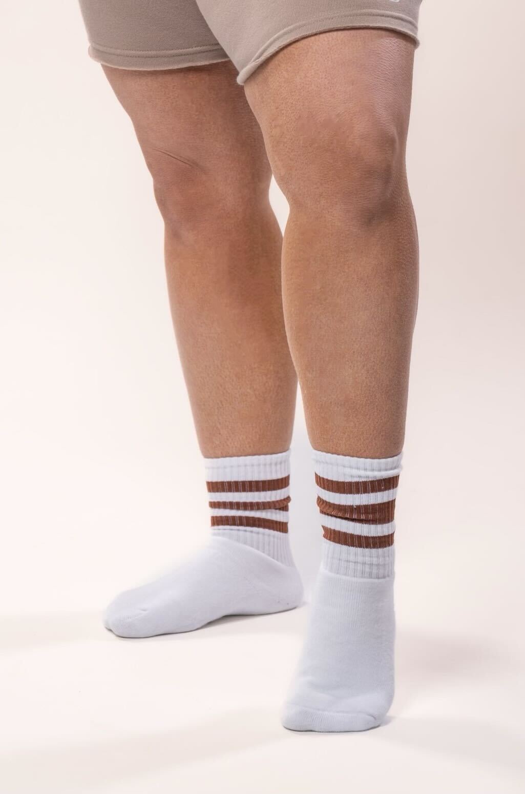 Striped Crew Socks (White/Espresso)