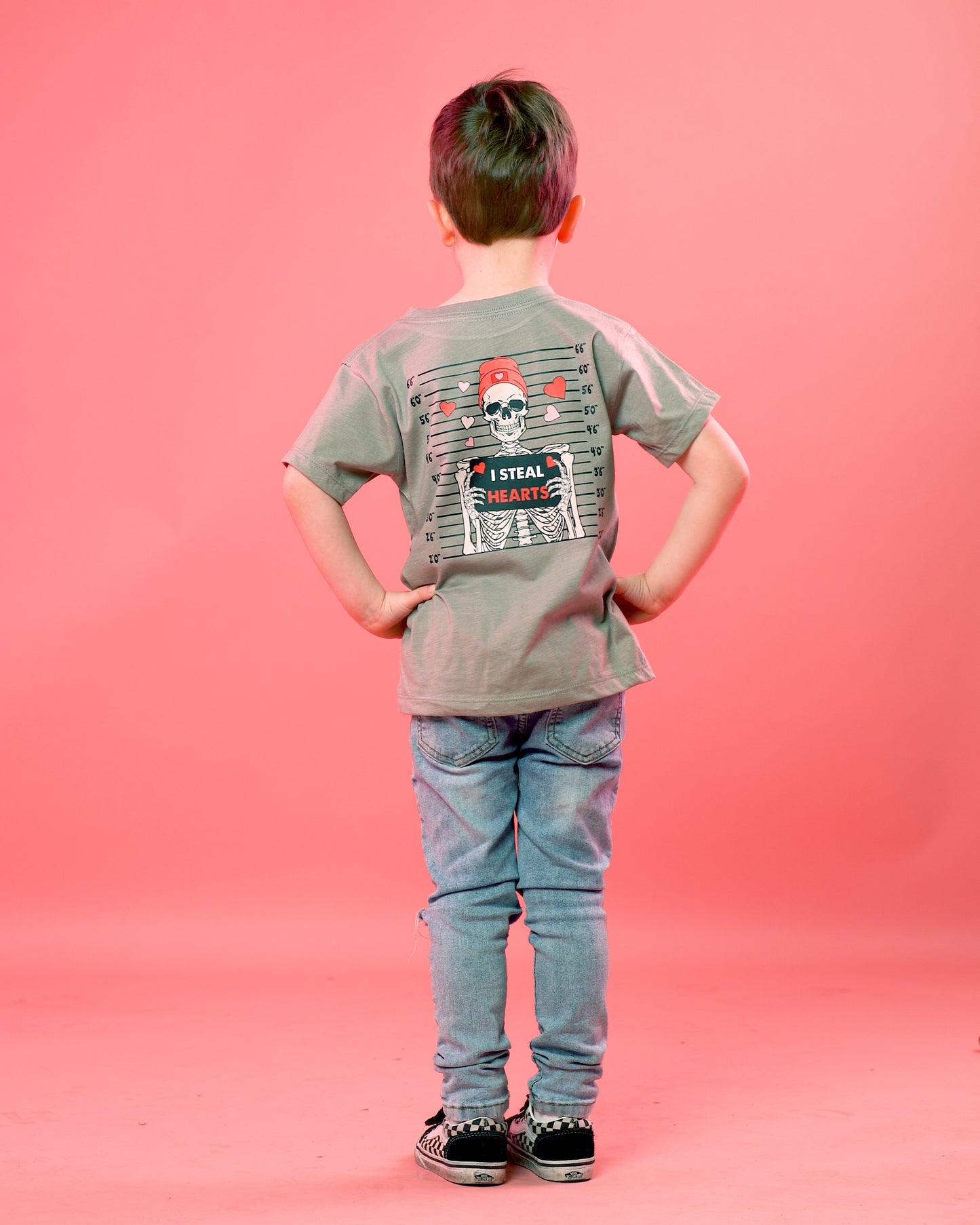 I Steal Hearts (Pocket & Back) - Kids Tee (Pale Moss)