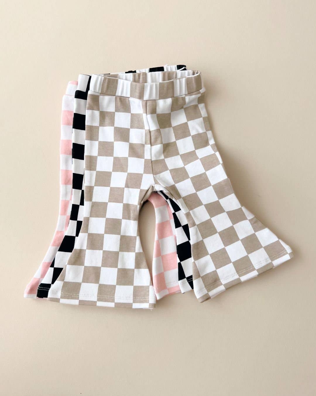 Checkered Flare Pants - Latte