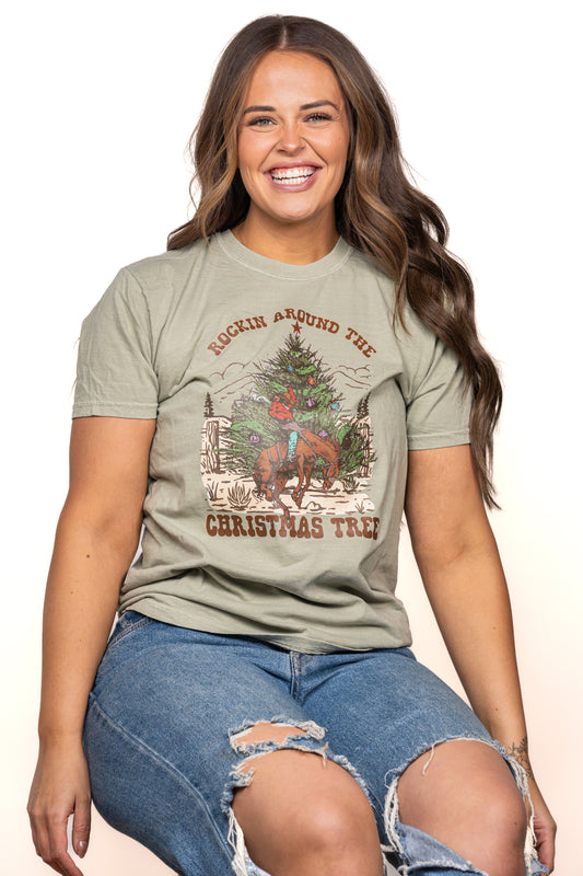 Rockin' Around The Christmas Tree (Rodeo) - Tee (Sandstone)