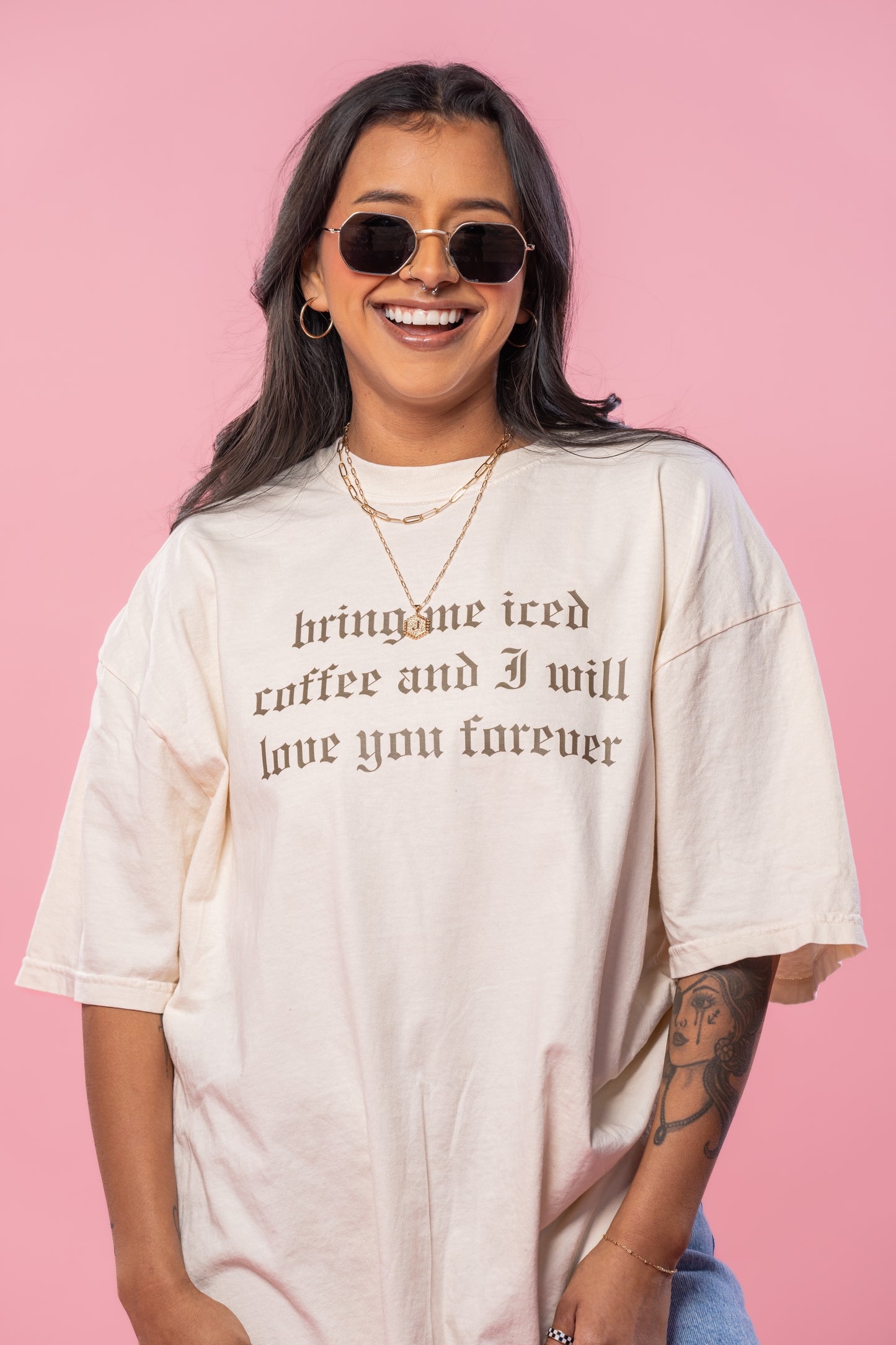 Bring Me Iced Coffee and I Will Love You Forever (Brown) - Tee (Vintage Natural, Short Sleeve)