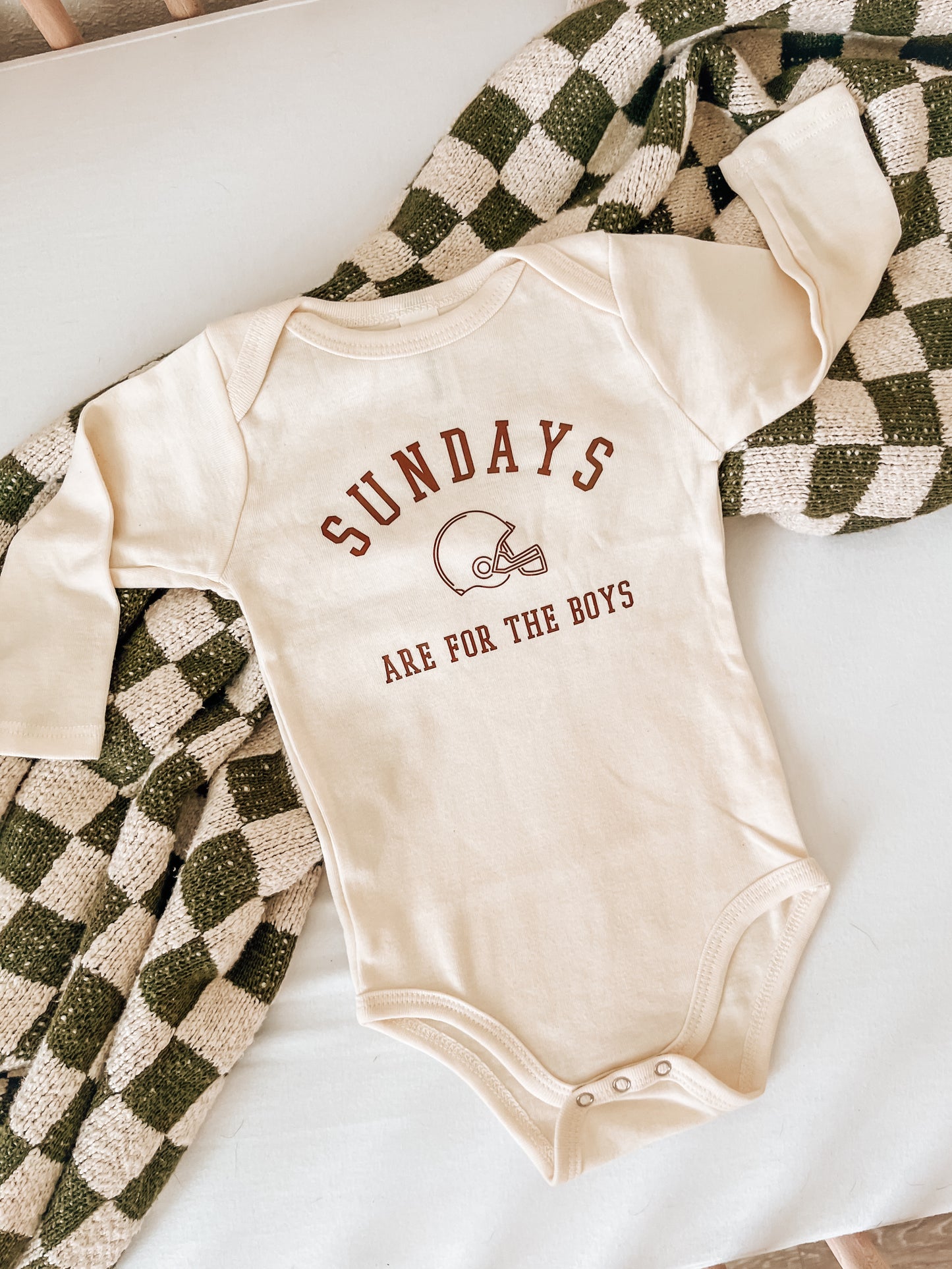 Sundays Are For The Boys (Brown) - Bodysuit (Natural, Long Sleeve)