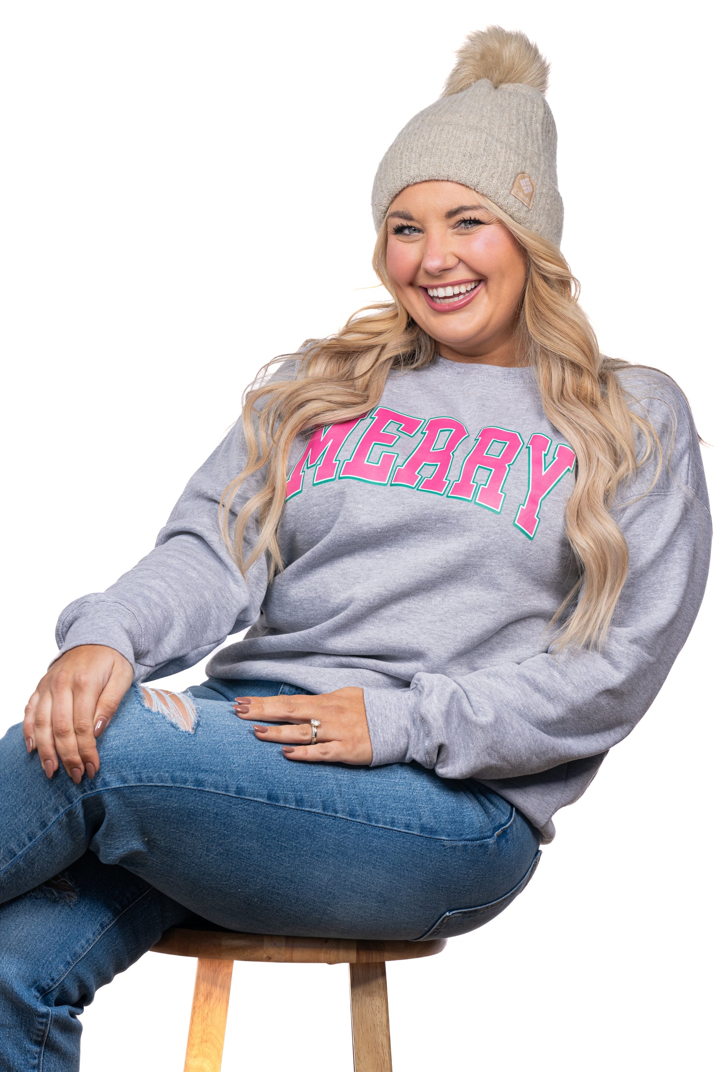 Merry Varsity (Pink) - Sweatshirt (Heather Gray)