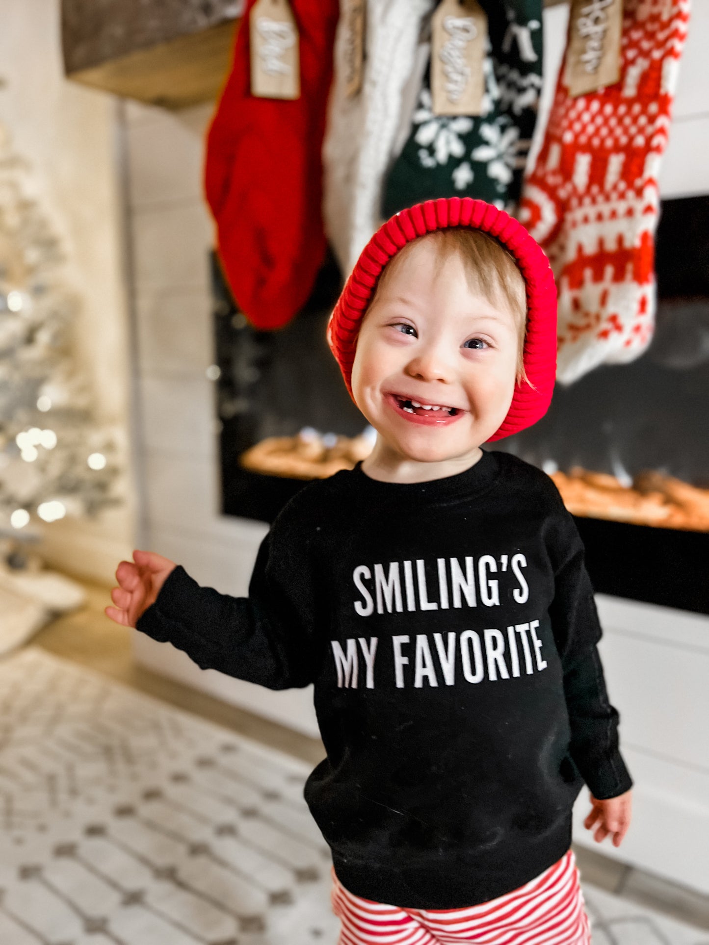 Smiling's My Favorite (White) - Kids Sweatshirt (Black)