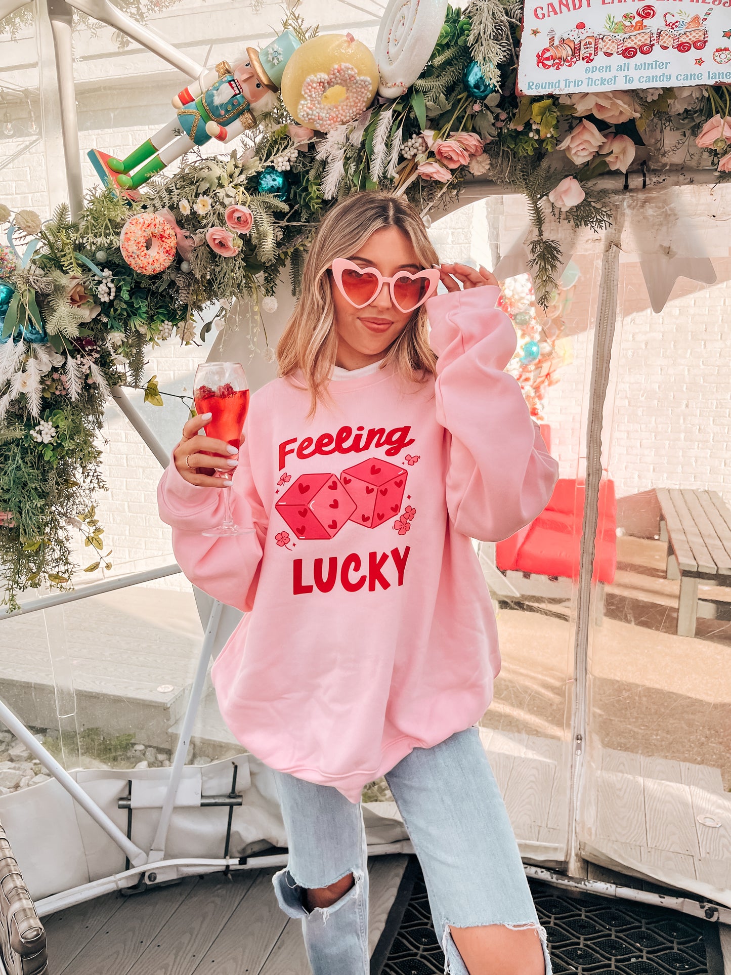 Feeling Lucky Dice (Red) - Sweatshirt (Light Pink)