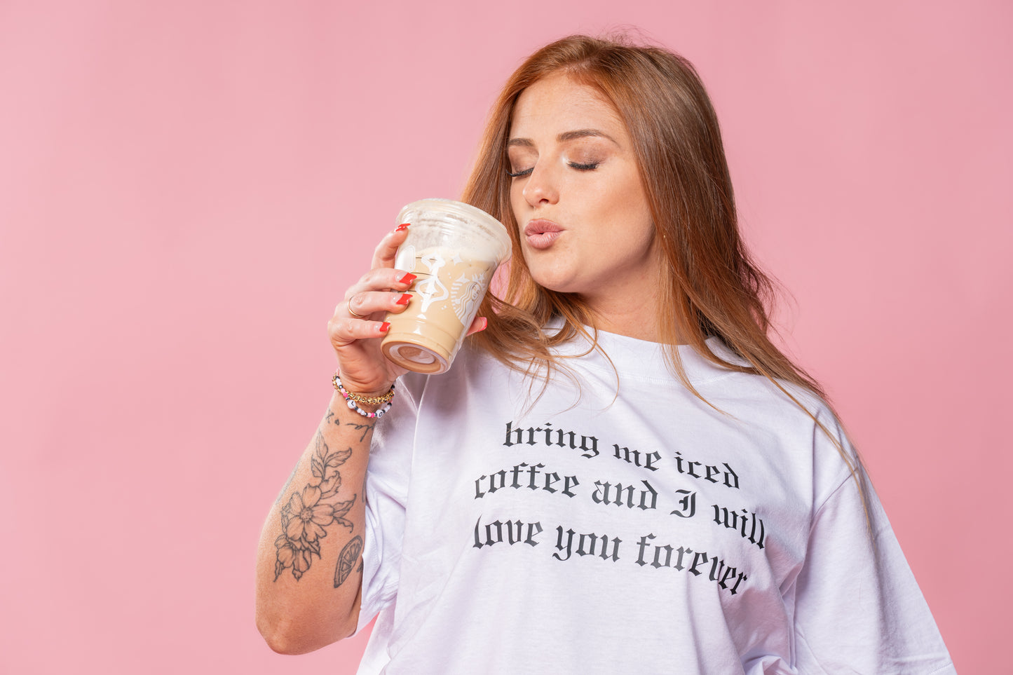 Bring Me Iced Coffee and I Will Love You Forever (Black) - Cropped Tee (White)