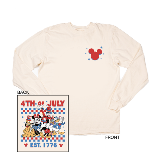 4th of July Magic Mouse Friends (Checkered, Pocket & Back) - Tee (Vintage Natural, Long Sleeve)