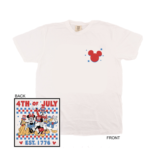 4th of July Magic Mouse Friends (Checkered, Pocket & Back) - Tee (Vintage White, Short Sleeve)