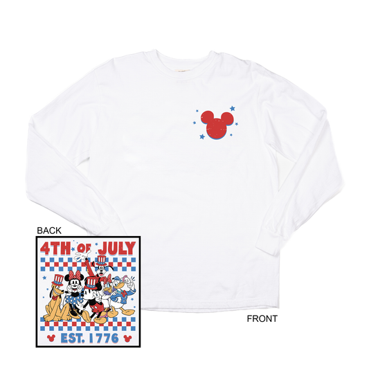 4th of July Magic Mouse Friends (Checkered, Pocket & Back) - Tee (Vintage White, Long Sleeve)