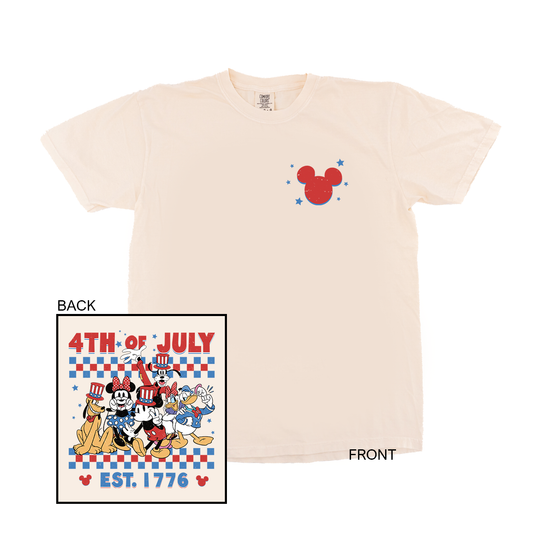 4th of July Magic Mouse Friends (Checkered, Pocket & Back) - Tee (Vintage Natural, Short Sleeve)