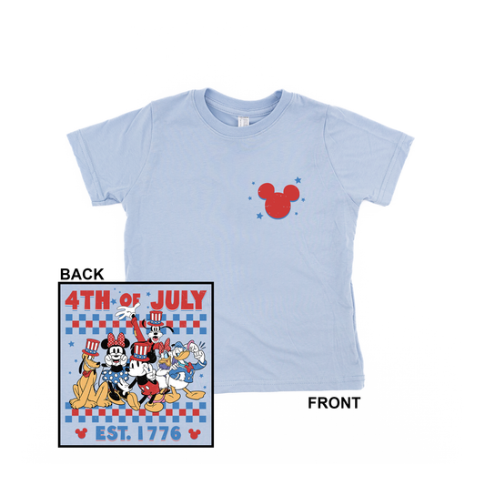 4th of July Magic Mouse Friends (Checkered, Pocket & Back) - Kids Tee (Carolina Blue)