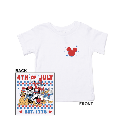 4th of July Magic Mouse Friends (Checkered, Pocket & Back) - Kids Tee (White)