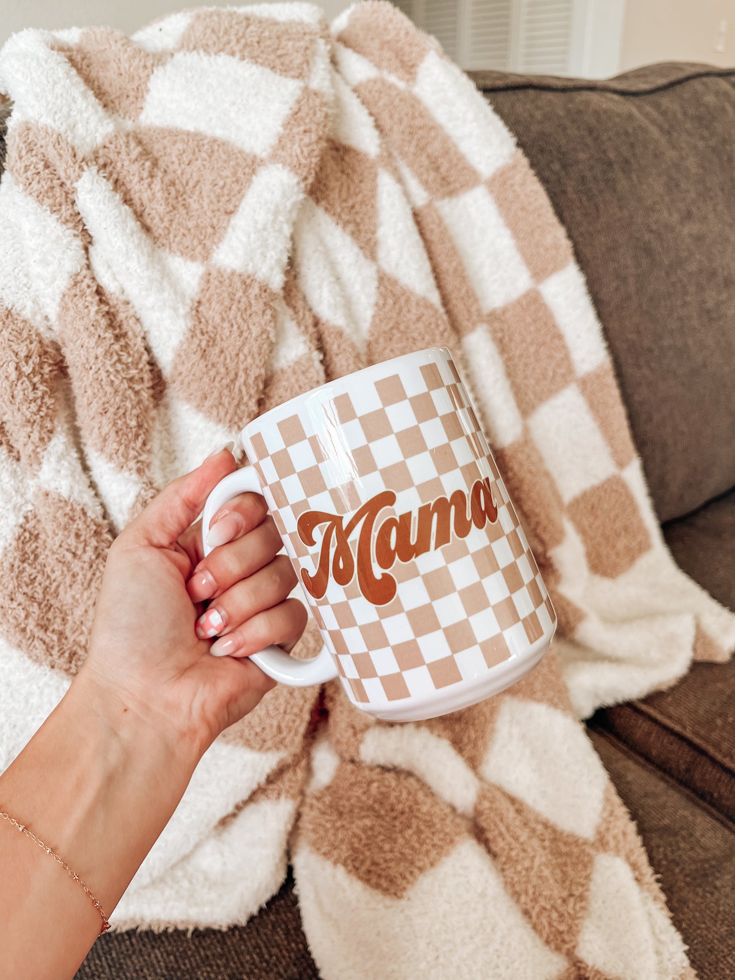 Mama Tan Checkered - Coffee Mug (White)