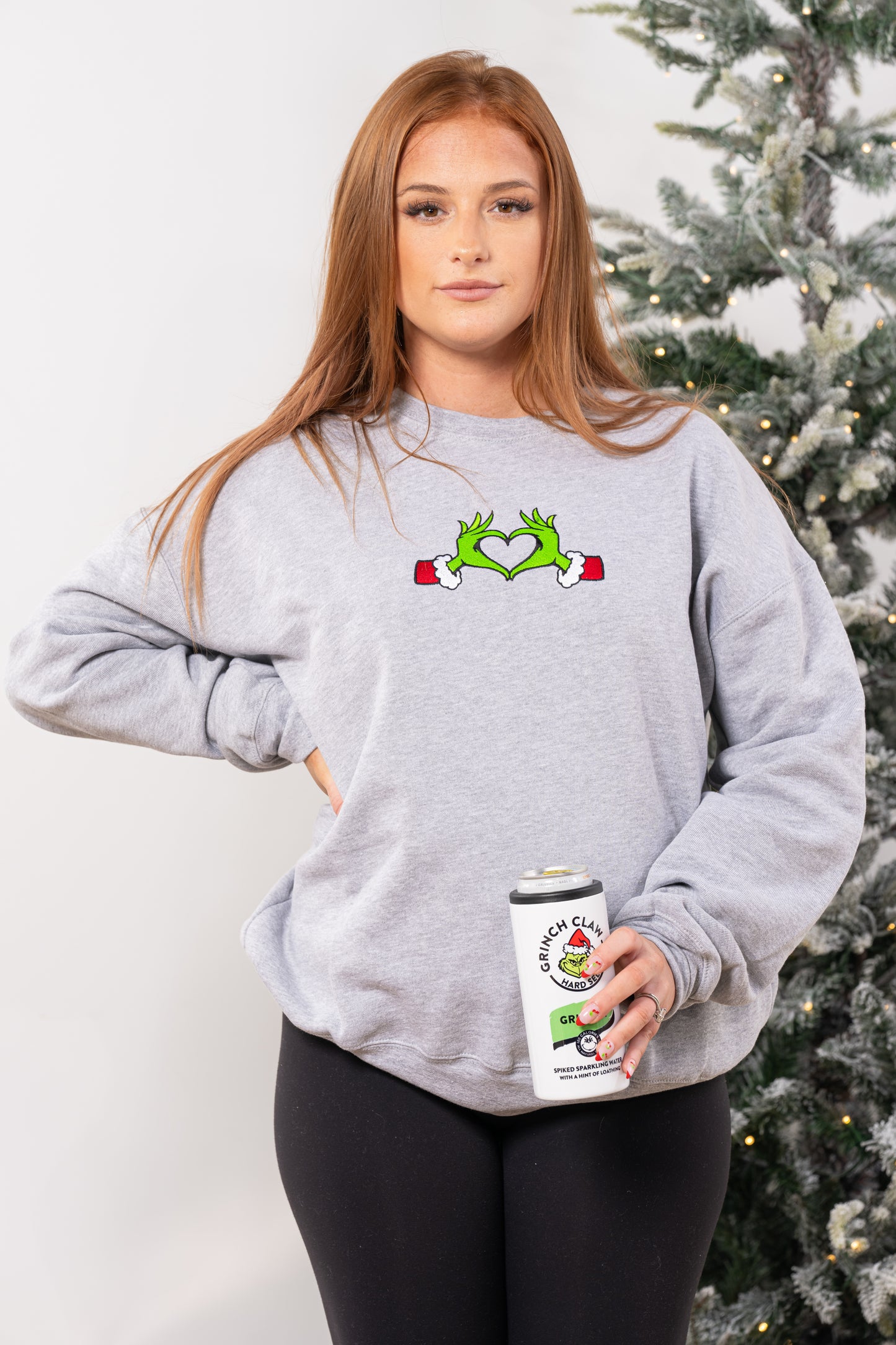 Christmas Heart Hands - Embroidered Sweatshirt (Heather Gray)