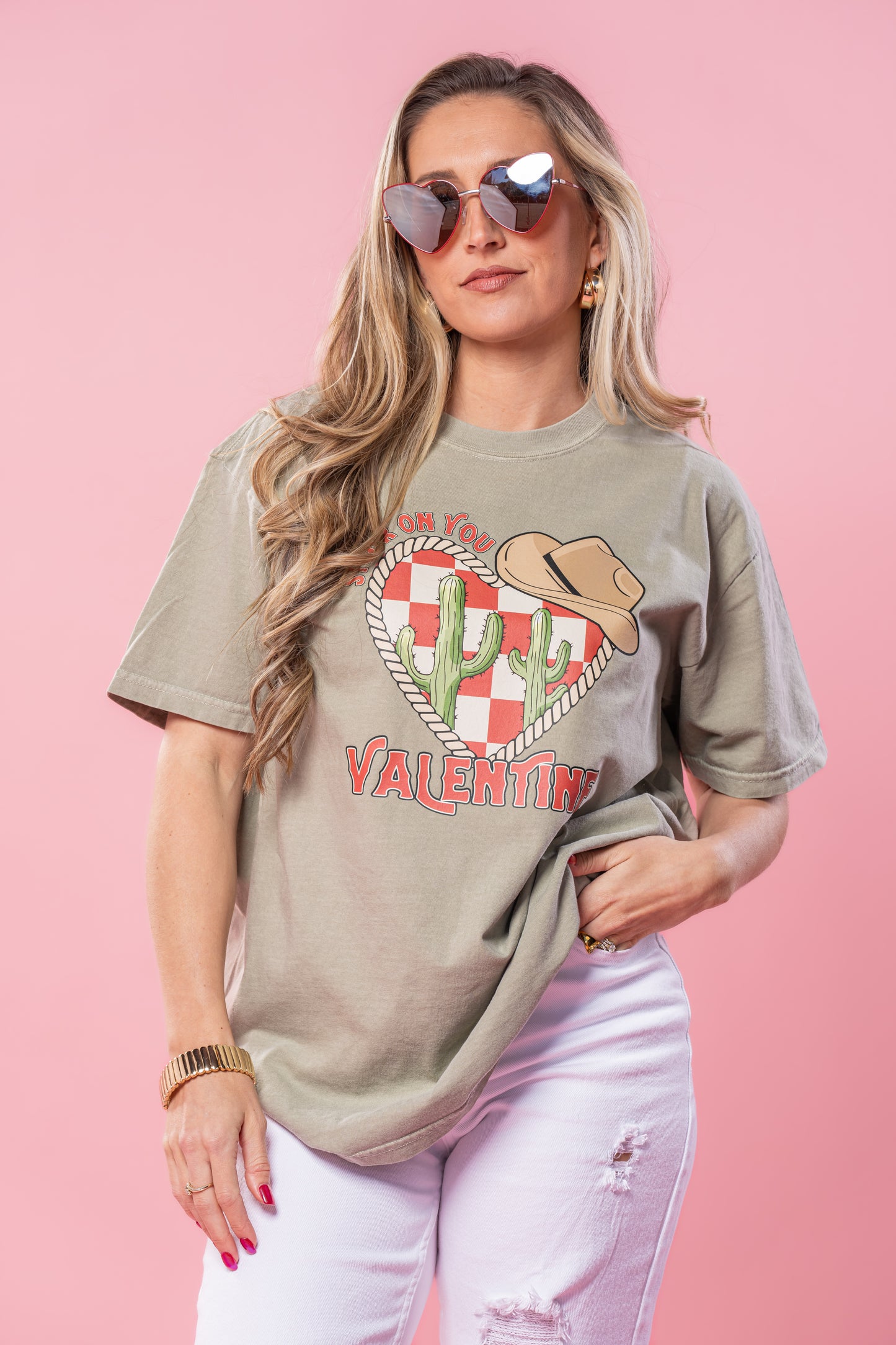 Stuck On You Valentine (Pink) - Tee (Sandstone)