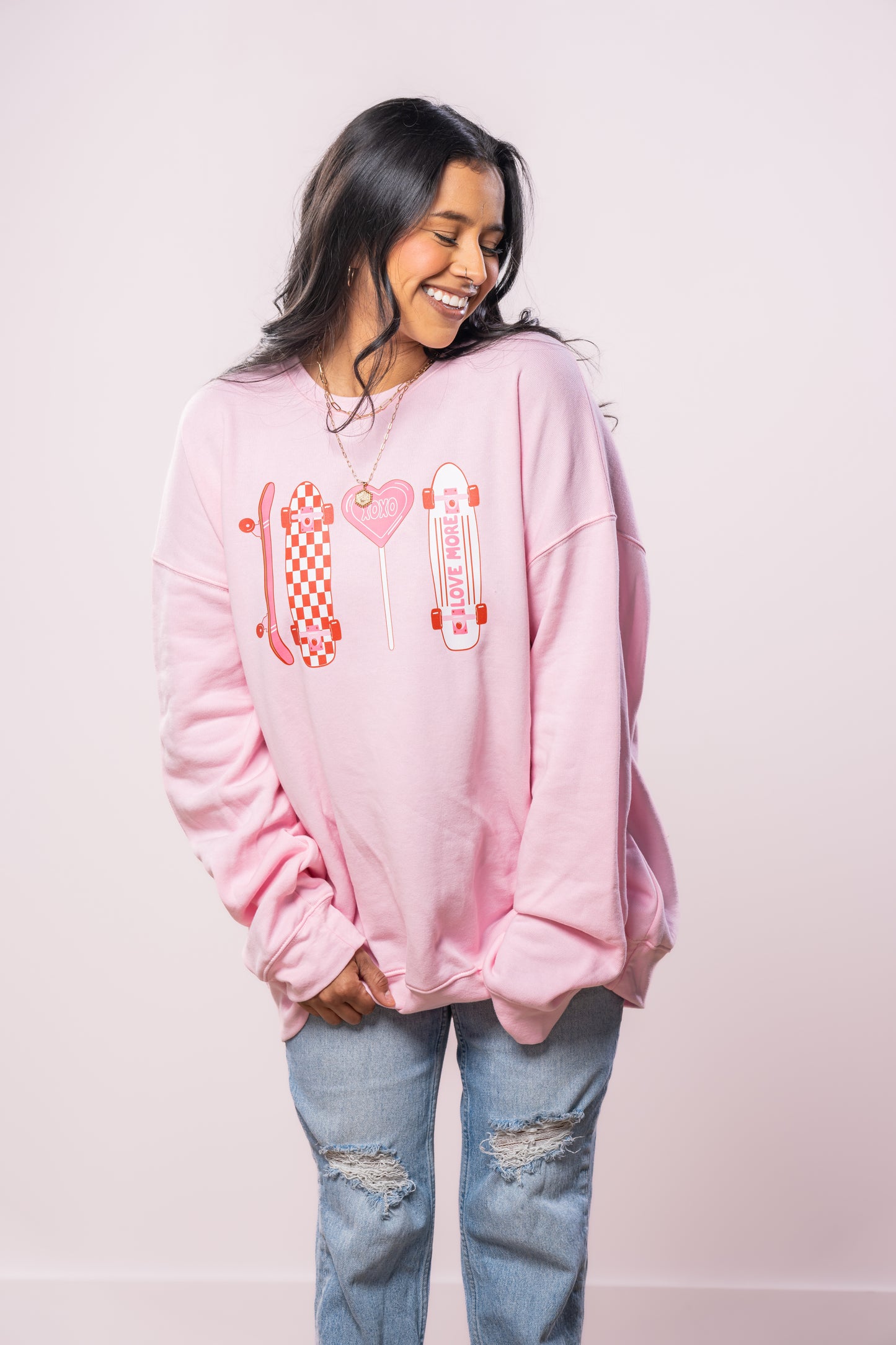 Love Skateboards (Pink) - Sweatshirt (Light Pink)