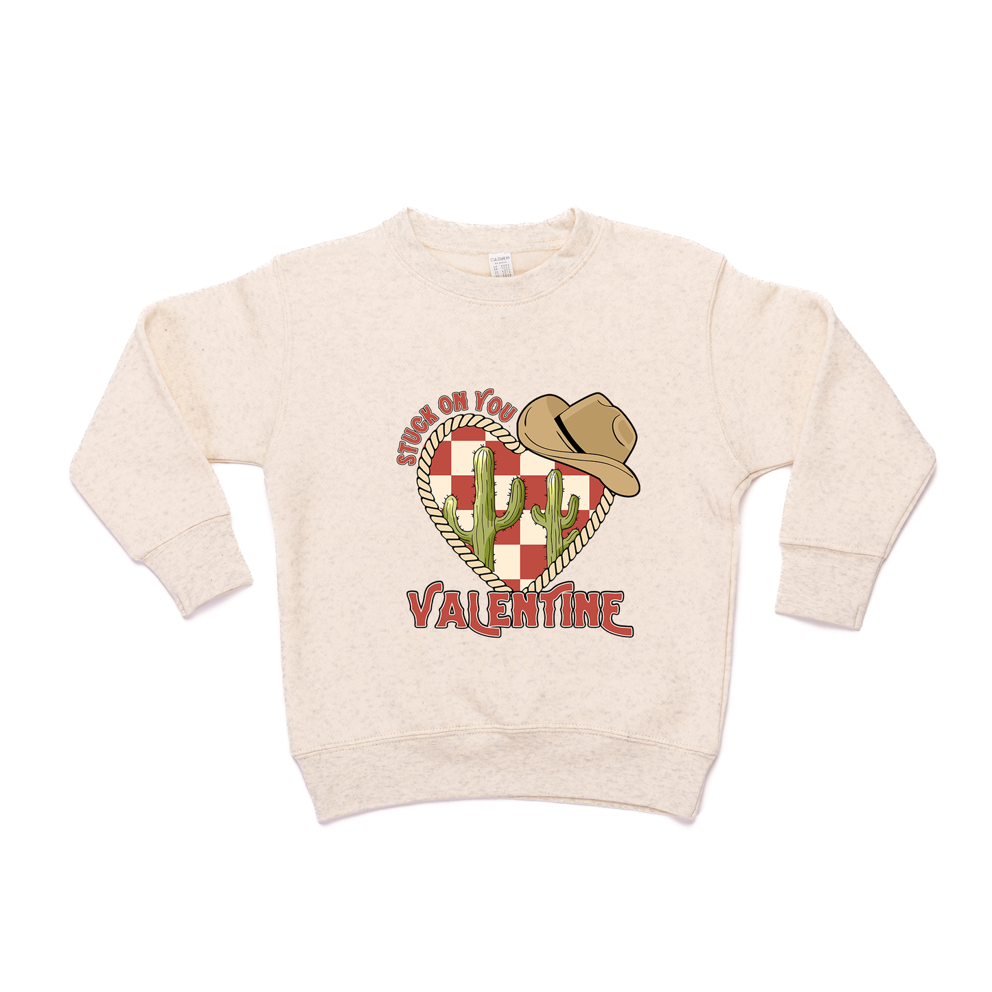 Stuck On You Valentine (Red) - Kids Sweatshirt (Heather Natural)