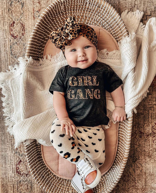 Girl Gang (Leopard Print) - Kids Tee (Charcoal Black)