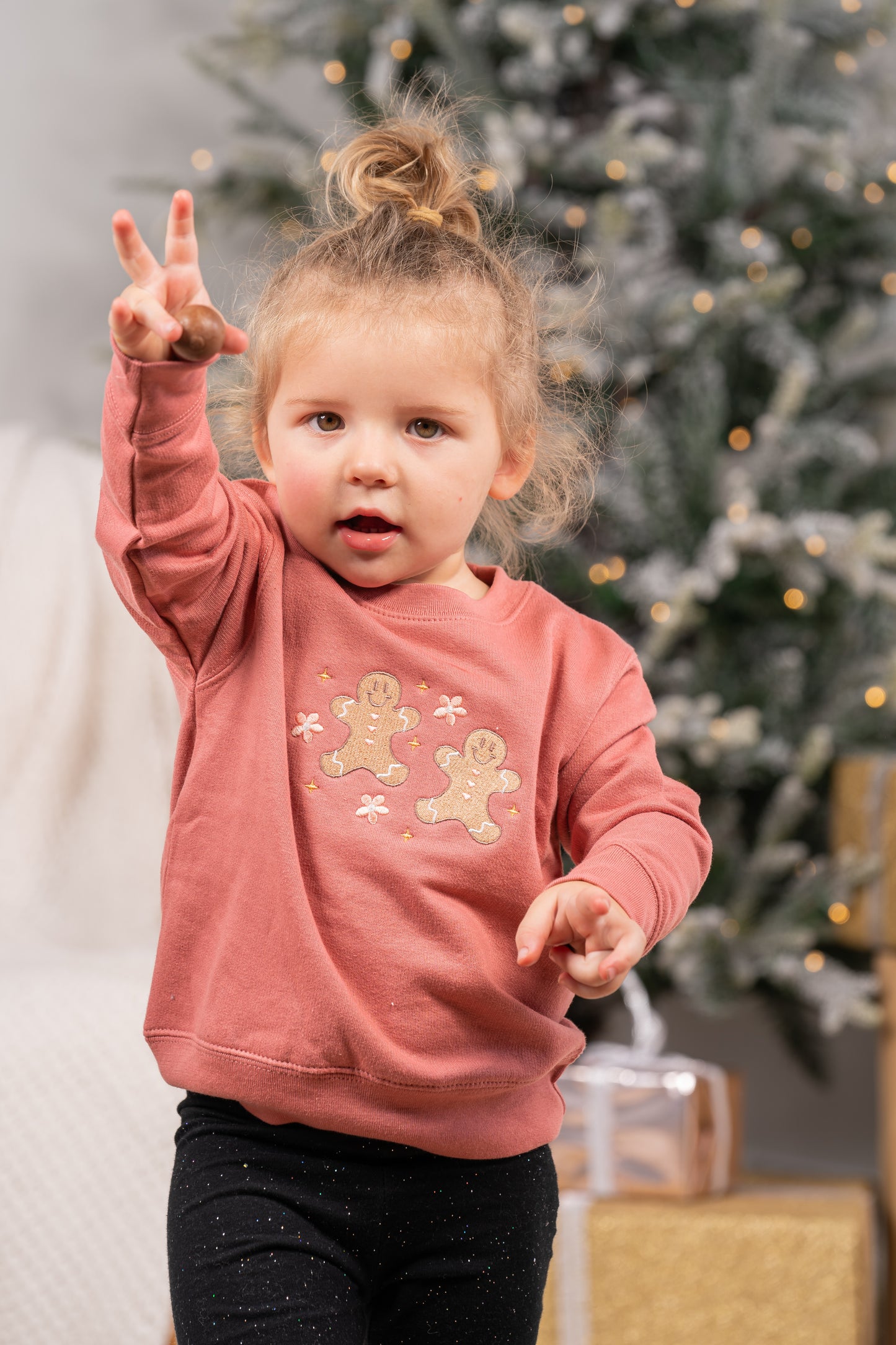 Daisy Gingerbread Cookies - Embroidered Kids Sweatshirt (Mauve)