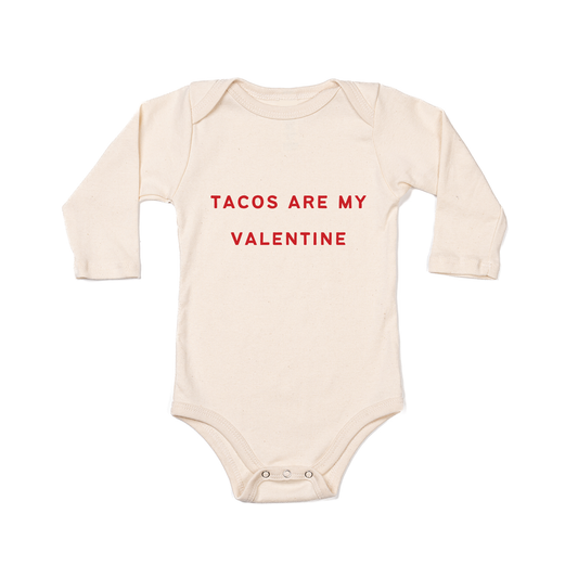Tacos Are My Valentine (Red) - Bodysuit (Natural, Long Sleeve)