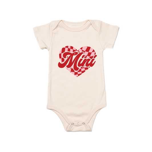 Mini Checkered Heart (Pink/Red) - Bodysuit (Natural, Short Sleeve)