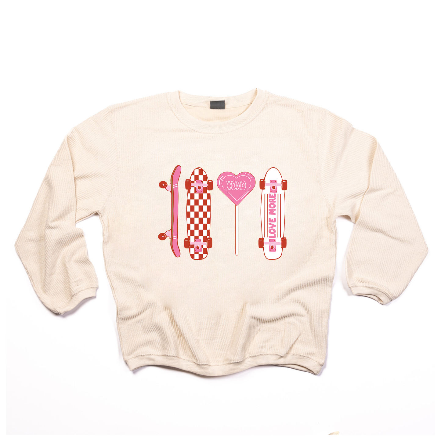 Love Skateboards (Pink) - Corded Sweatshirt (Ivory)