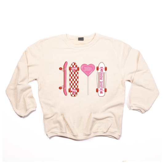 Love Skateboards (Pink) - Corded Sweatshirt (Ivory)