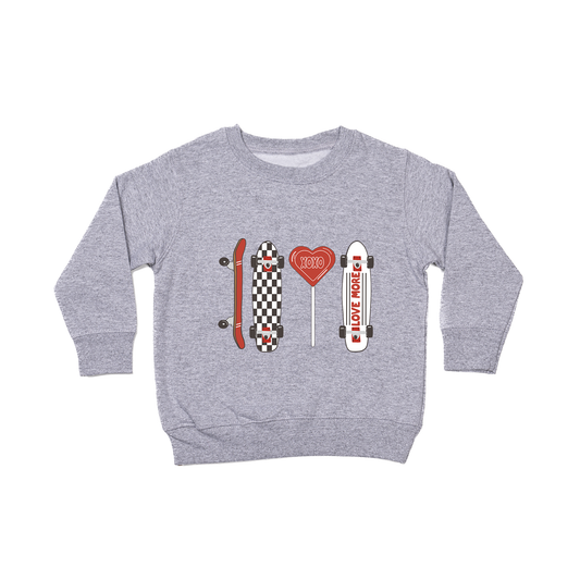 Love Skateboards (Red) - Kids Sweatshirt (Heather Gray)