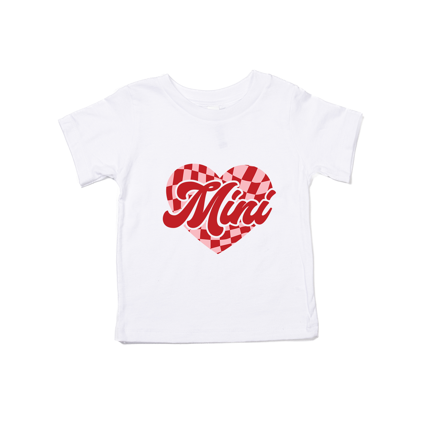 Mini Checkered Heart (Pink/Red) - Kids Tee (White)