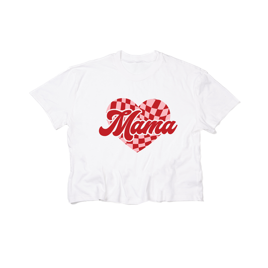 Mama Checkered Heart (Pink/Red) - Cropped Tee (White)