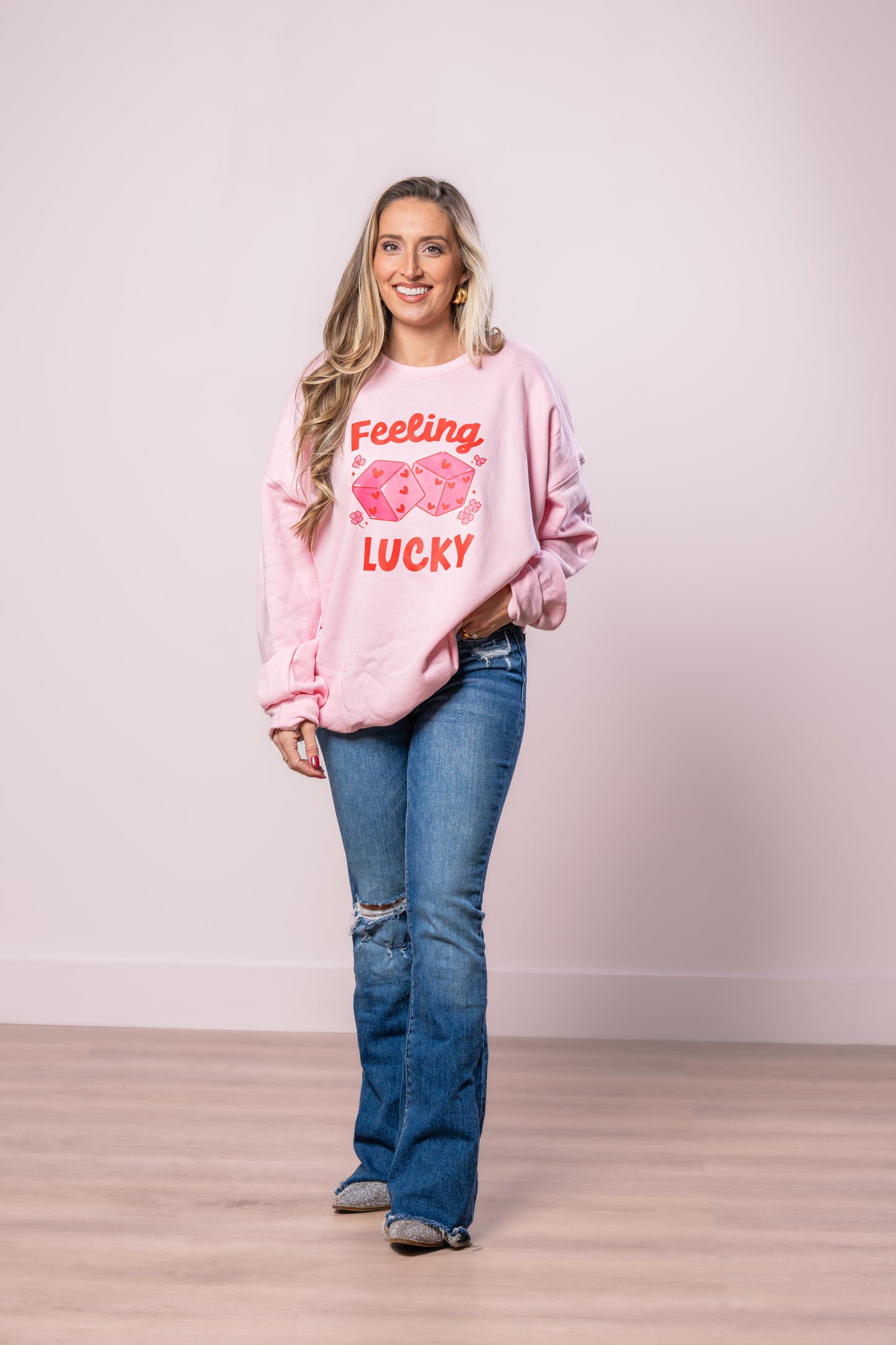 Feeling Lucky Dice (Red) - Sweatshirt (Light Pink)