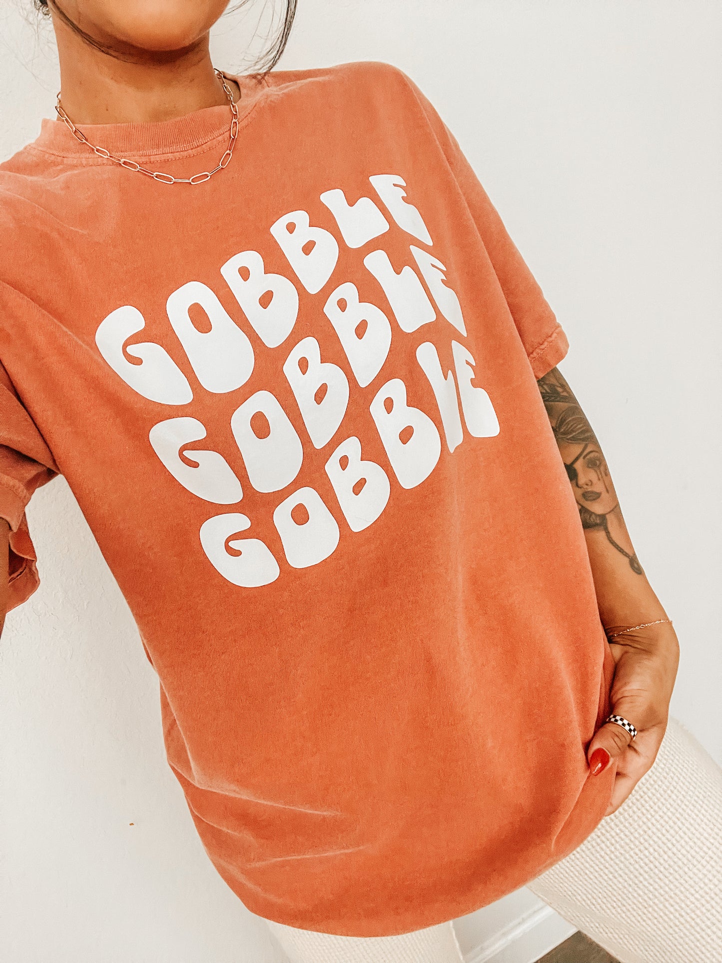 Gobble Gobble Gobble (Wave, White) - Tee (Vintage Rust, Short Sleeve)