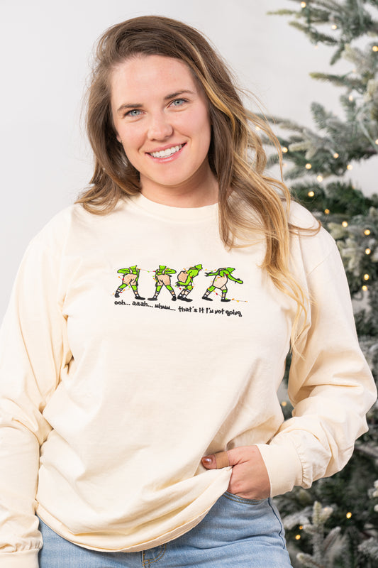 Grinch That's it I'm not going - Embroidered Tee (Vintage Natural, Long Sleeve)