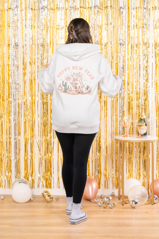 Happy New Year Pink Wild West (Pocket & Back) - Hoodie (Creme)