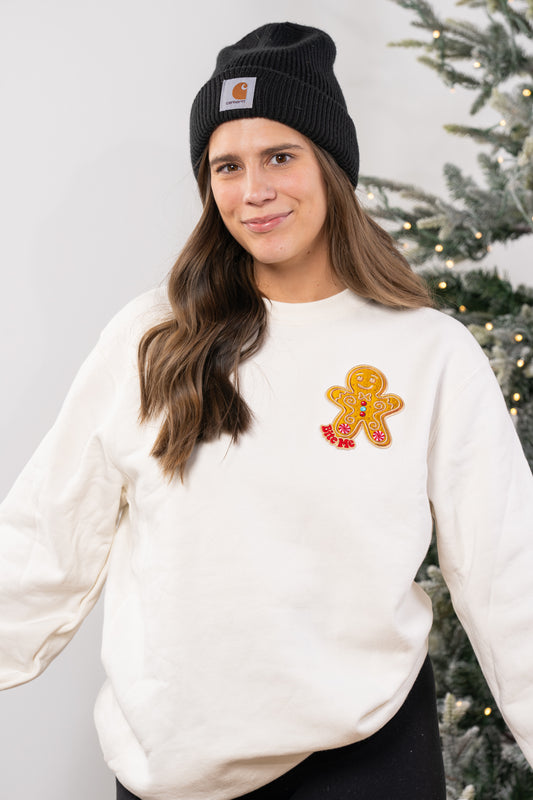 Bite Me Gingerbread Man - Embroidered Sweatshirt (Creme)