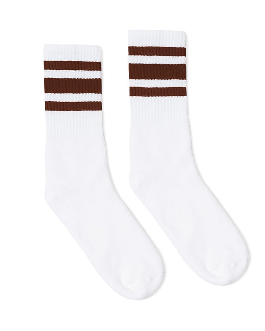 Striped Crew Socks (White/Espresso)