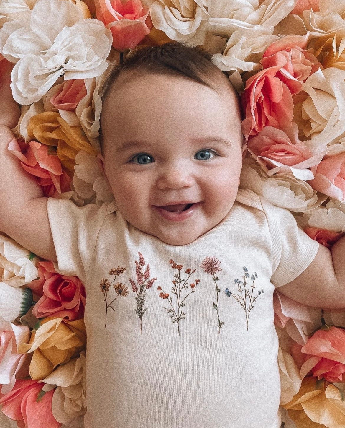 Spring Flowers - Bodysuit (Natural, Short Sleeve)