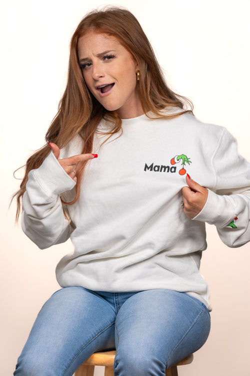 Christmas Mama Half Heart (Pocket, Left Sleeve) - Sweatshirt (Creme)