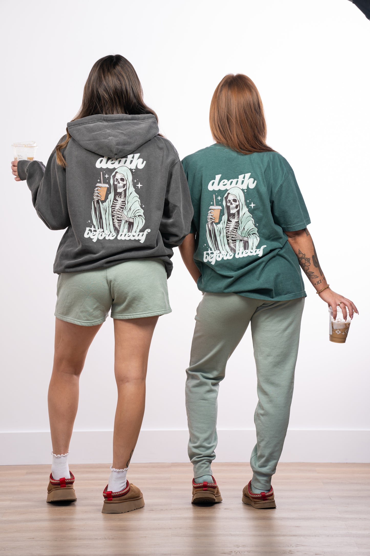 Death Before Decaf (Pocket & Back) - Hoodie (Charcoal)