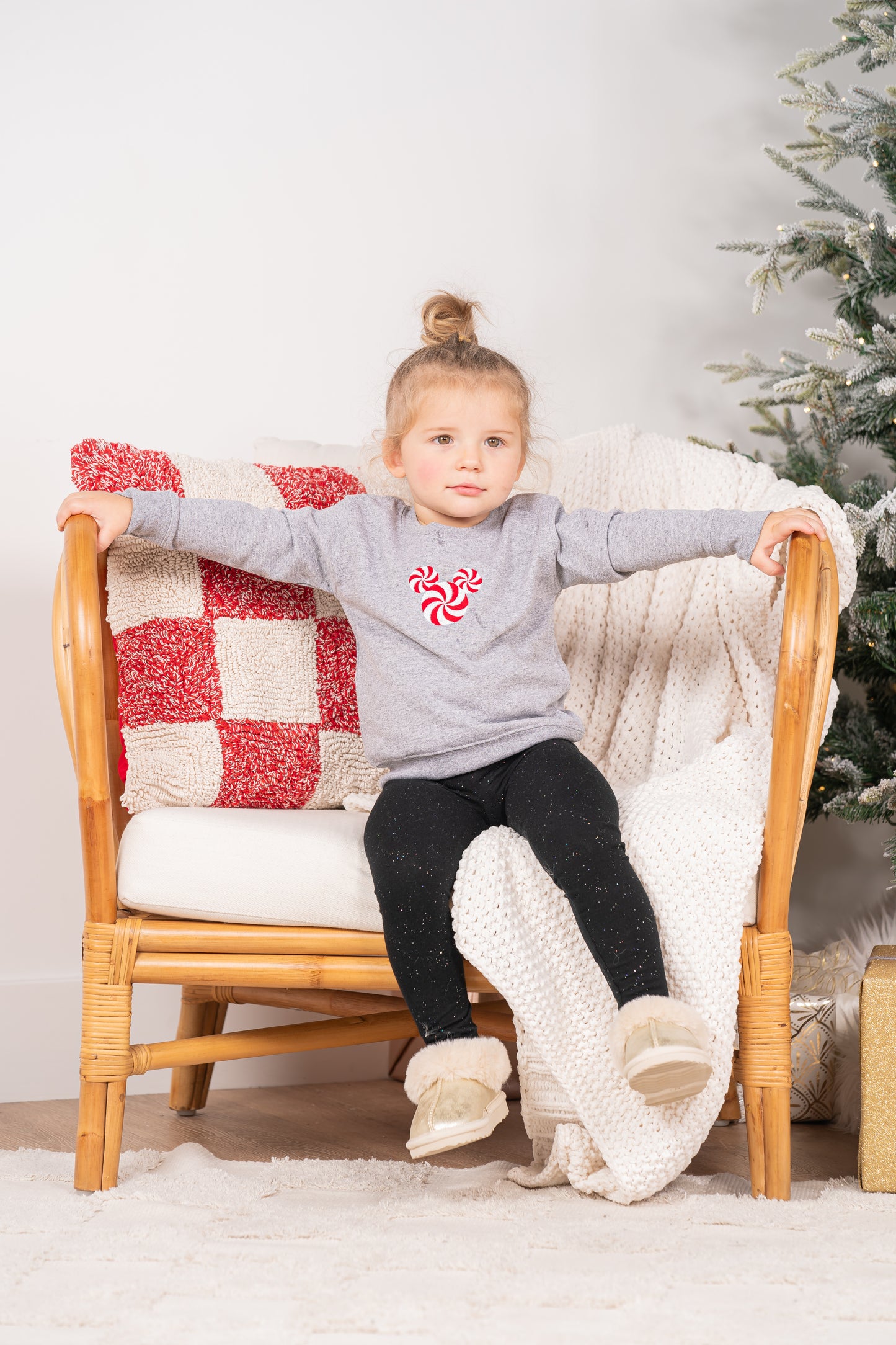 Peppermint Mouse - Embroidered Kids Sweatshirt (Heather Gray)