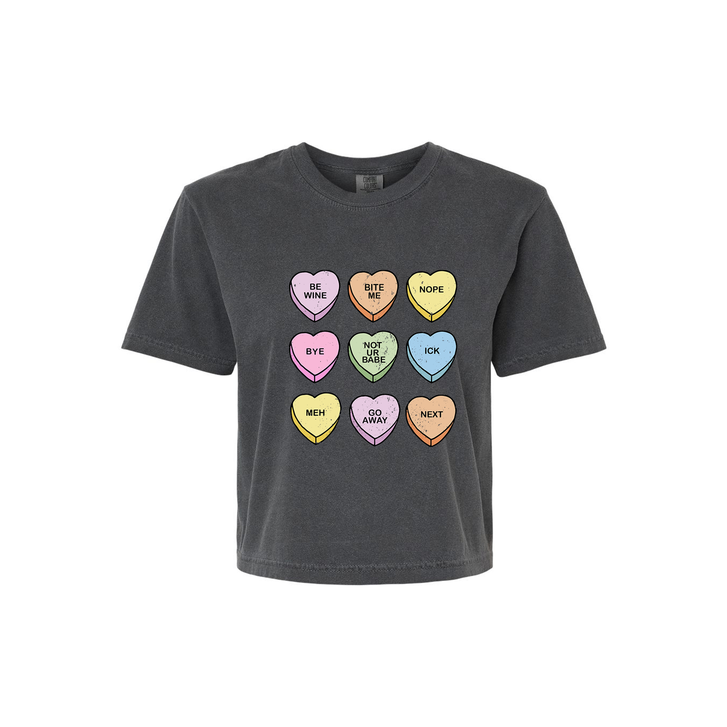 Anti Valentine Conversation Hearts - Cropped Tee (Smoke)