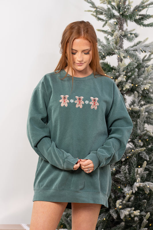 Magic Mouse Gingerbread Cookies - Embroidered Sweatshirt (Blue Spruce)