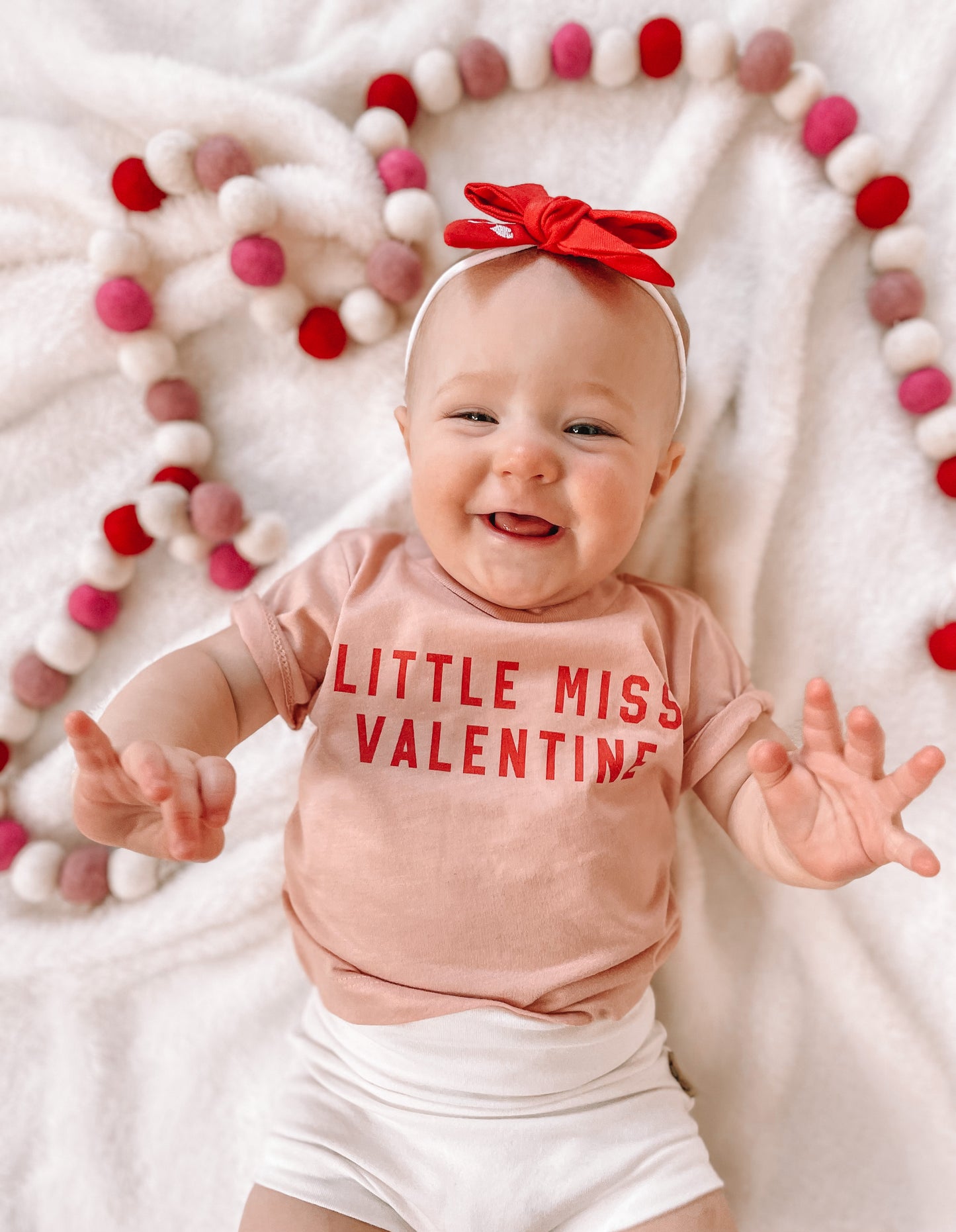 Little Miss Valentine (Pink) - Kids Tee (Peach)