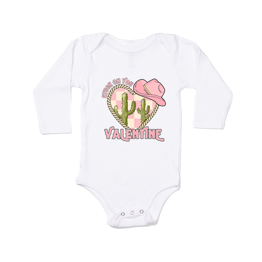 Stuck On You Valentine (Pink) - Bodysuit (White, Long Sleeve)